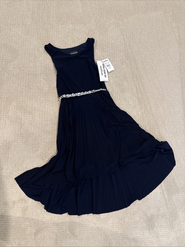 Un Deux Tríos Size 14 Navy Blue Party Dress With Rhinestone Belt Teen Girl