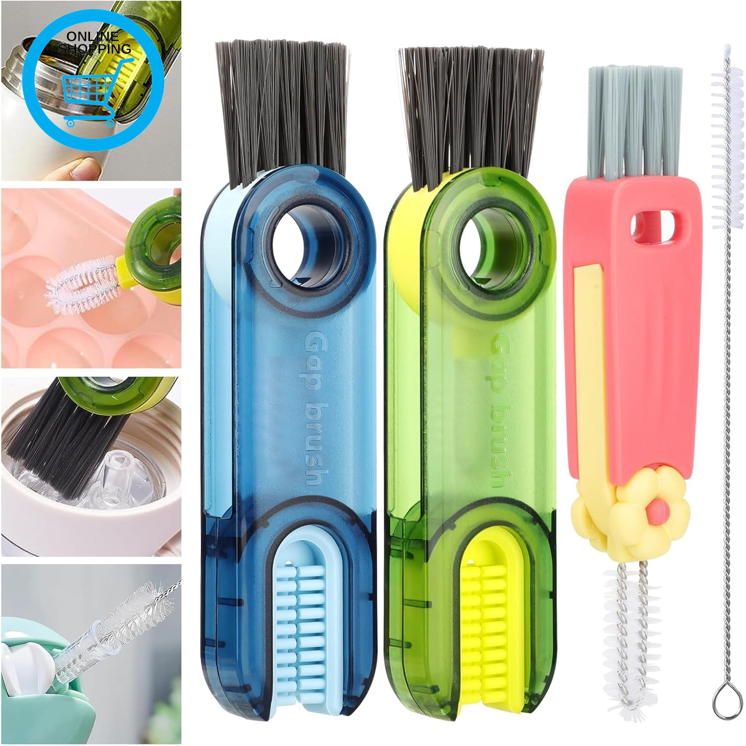 4 Pack 3 in 1 Multifunctional Cup Lid and Bottle Crevice Cleaning Brushes, Essen