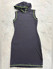 Fashion Nova Gray Green Trim Hooded Sleeveless Bodycon Knee Dress Women M