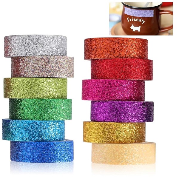 Washi Tape Set Glitzernd Dekoratives Klebeband 12 Rollen Bunt Masking-image