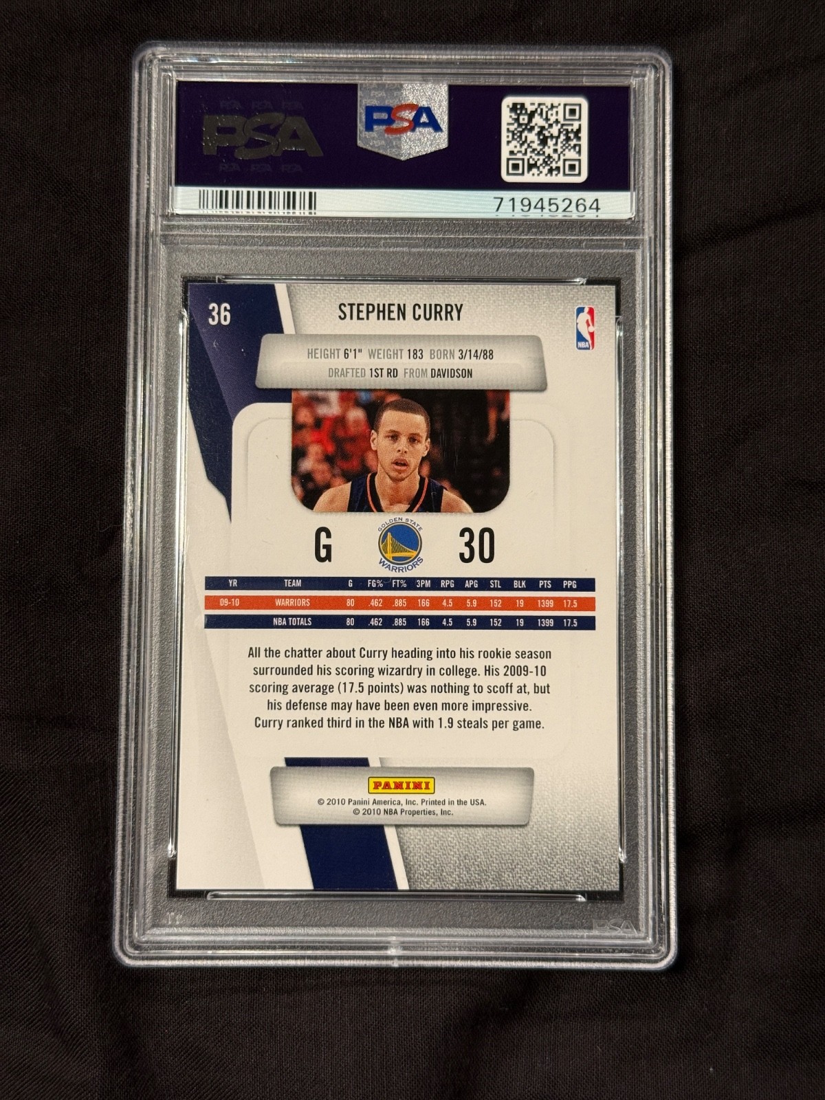 2010 Panini Prestige Stephen Curry #30 NM-MT PSA 8 view 2