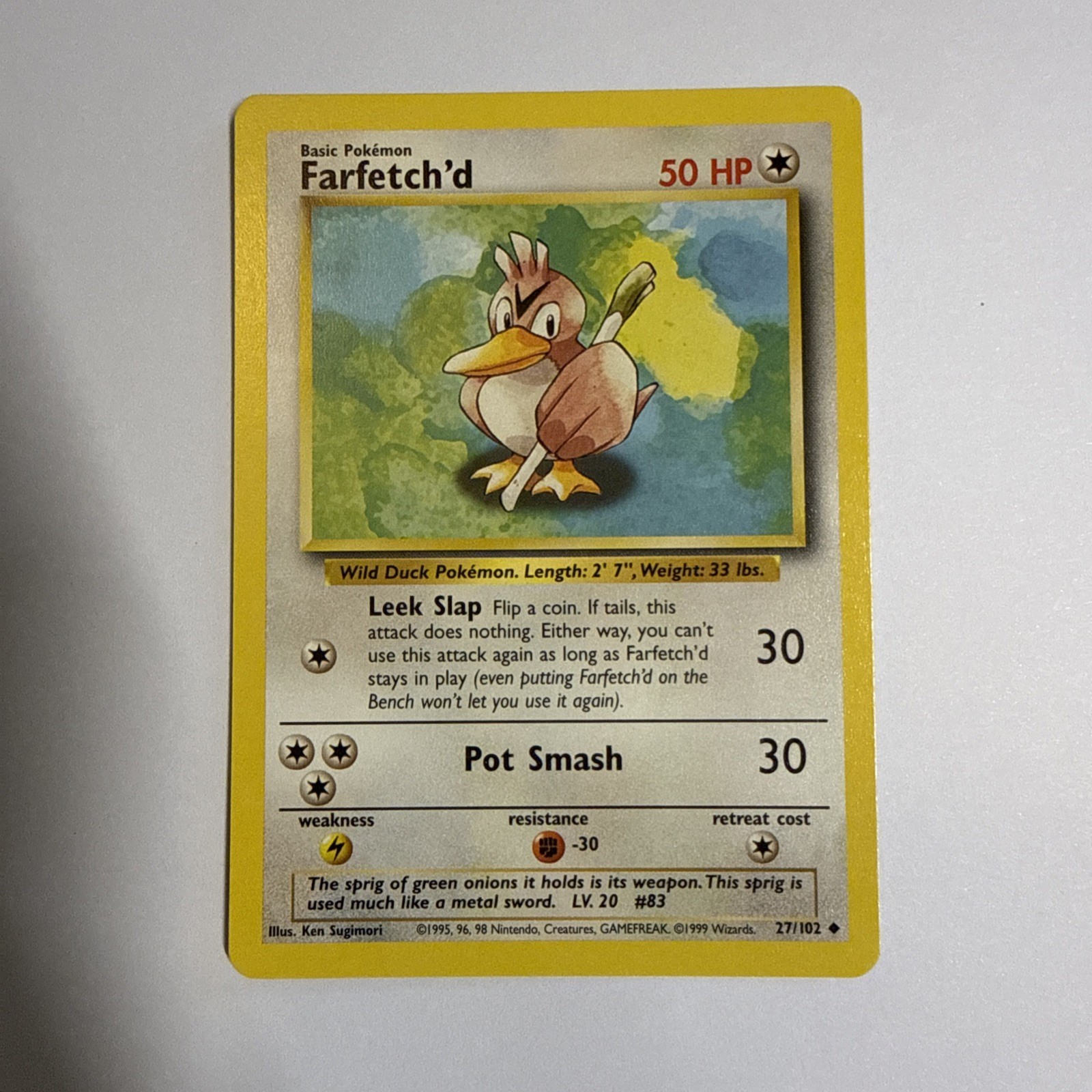 Pokemon Farfetch'd 27/102 Base Set Uncommon Non-Holo 1999 Trading Card