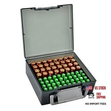 Battery Storage Organizer Holder Holds 72 AA AAA Batteries, Box Cases Grey