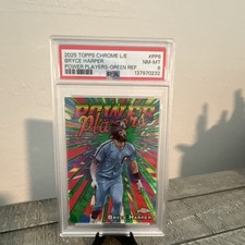 Topps 2025 Chrome Logofractor Bryce Harper Power Players PP-6 Green /99 PSA 8