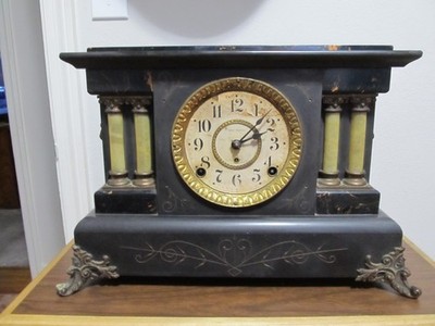 ANTIQUE SETH THOMAS 4 PILLAR ADAMANTINE MANTLE CLOCK W/89C MOVEMENT *READ* F/S