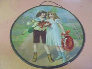 Vintage Boy and Girl flowers butterfly net Flue Cover