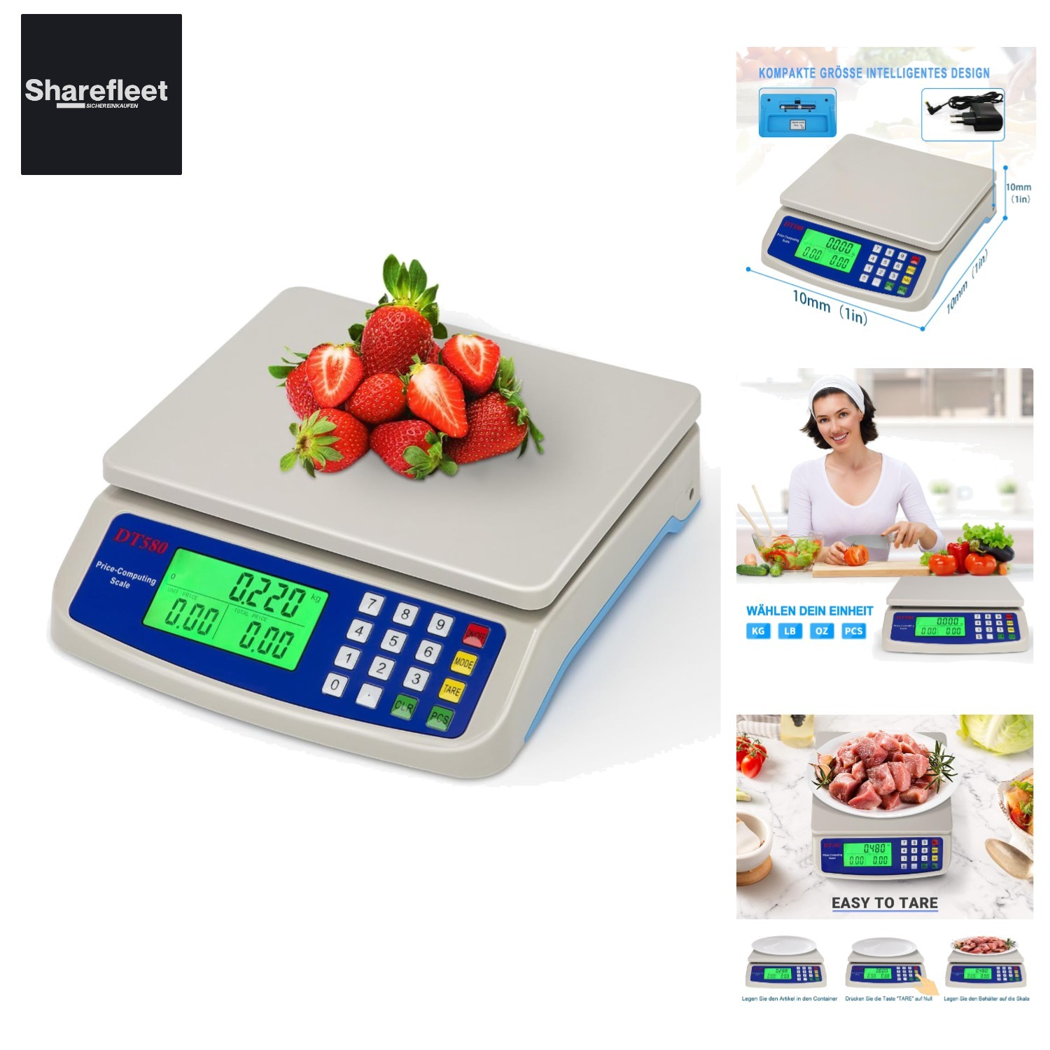 Küchenwaage Gastro Waage 10kg digital kontrollwaage küche 1g mit LCD Display ...