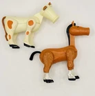 Vtg 1970s Fisher Price Little People PLAY FAMILY Farm Brown Horse and Cow
