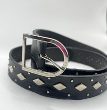 Vintage Black Leather Studded Belt Diamond Metal Hardware Punk Grunge Size 46