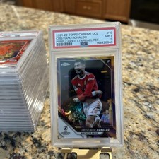 2021-22 Topps Chrome UCL Cristiano Ronaldo #10 Purple/Gold Starball PSA 9