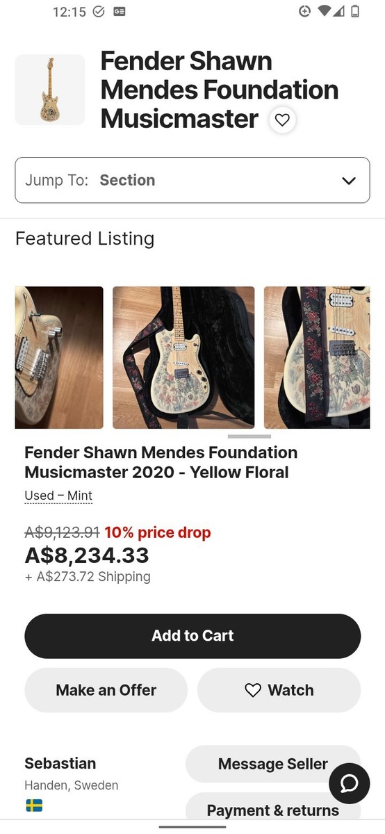 SHAWN MENDES FOUNDATION FENDER MUSICMASTER GUITAR- Sold Out