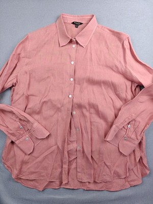 Massimo Dutti Linen Button Down Shirt Adult Sz 10 Medium Pink Orange L/S Italy