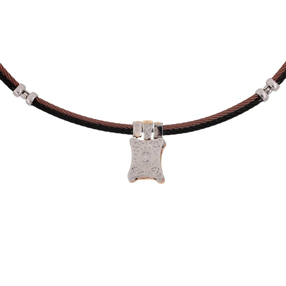 Philippe Charriol Diamante Oro 18K Colgante Acero Doble Cable Alambre Collar 17" Foto 4 de 4