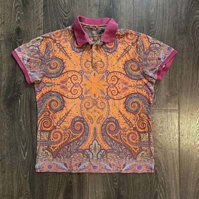 Etro Milano Printed Paisley Print Polo Shirt Size Small Medium