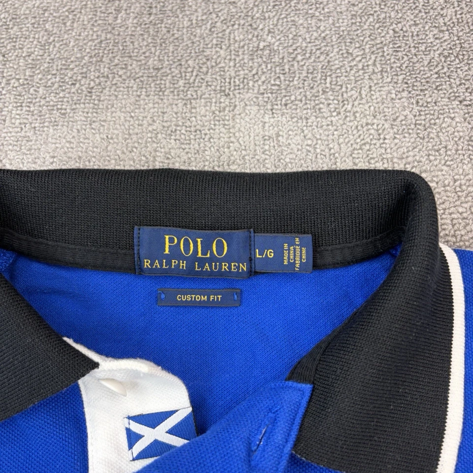 Ralph Lauren Shirt Mens Large Big Pony Blue White Blackwatch Polo Team Crest * - Image 2 of 4