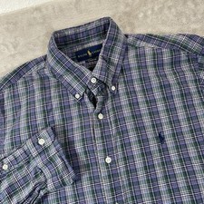 Ralph Lauren Polo Shirt Mens Size L Large Classic Fit Purple Plaid