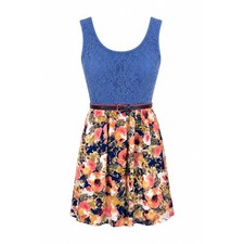 Lily Rose Floral Lace Fit & Flare Dress Blue Multicolor Size Small