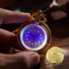 Reloj bolsillo luminoso creativo Golden Train regalo vacaciones hombres mujeres