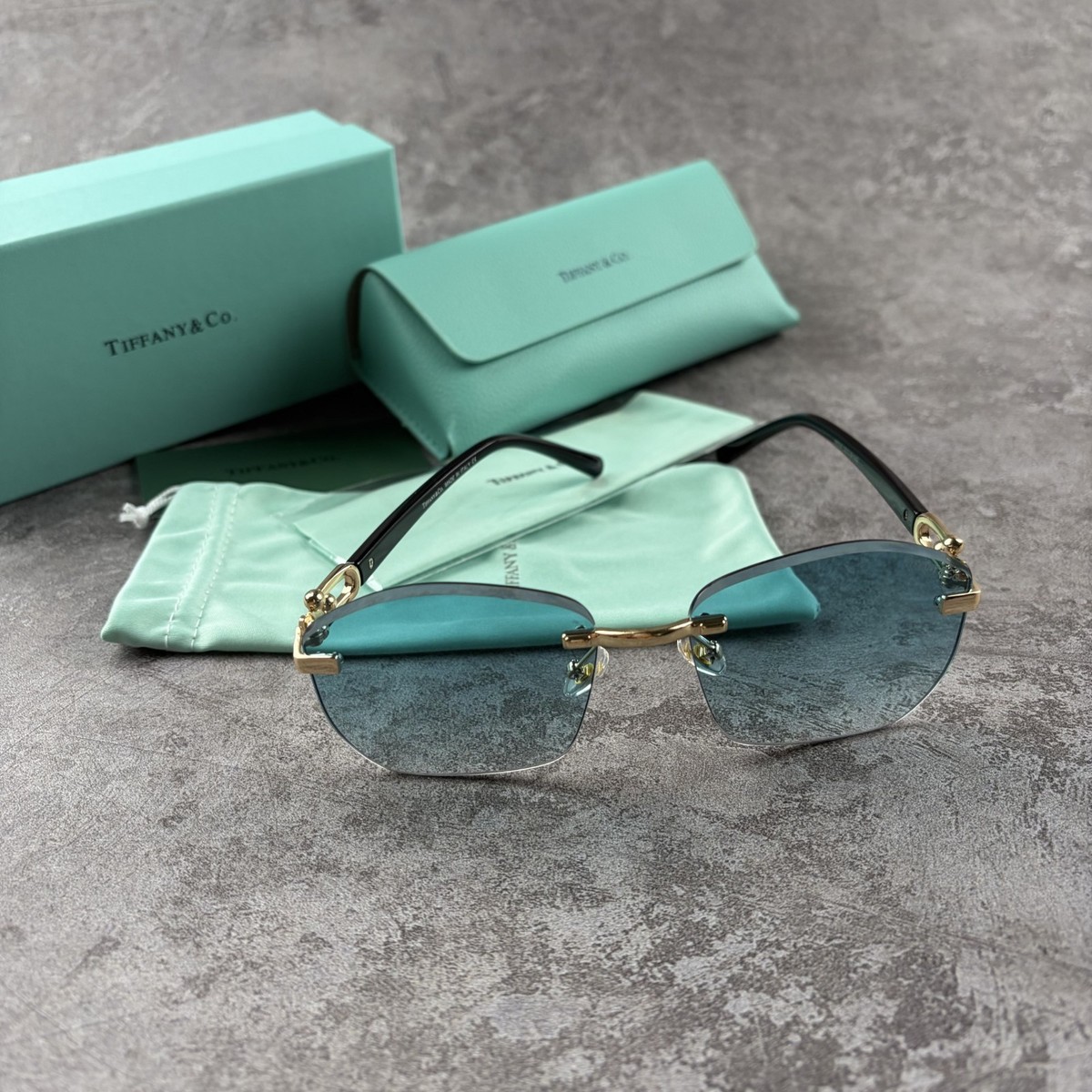 Tiffanyサングラス New In Box - Tiffany Rimless Sunglasses Women's Gold Frame Blue
