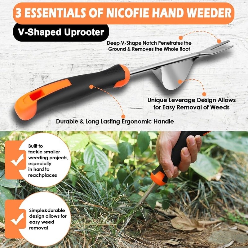 Weed Puller Tool Kit Ergonomic Stainless Steel Garden Hand Tools Weeding New