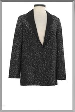 St John Knits Couture Silver Foil Jacket With Crystals Caviar Black Sz 6 2695
