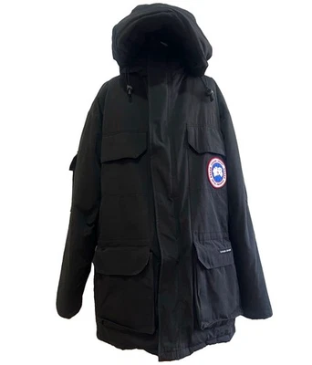 Canada Goose Expedition Black Down Parka Hooded Fur Trim Zip Men’s Size S