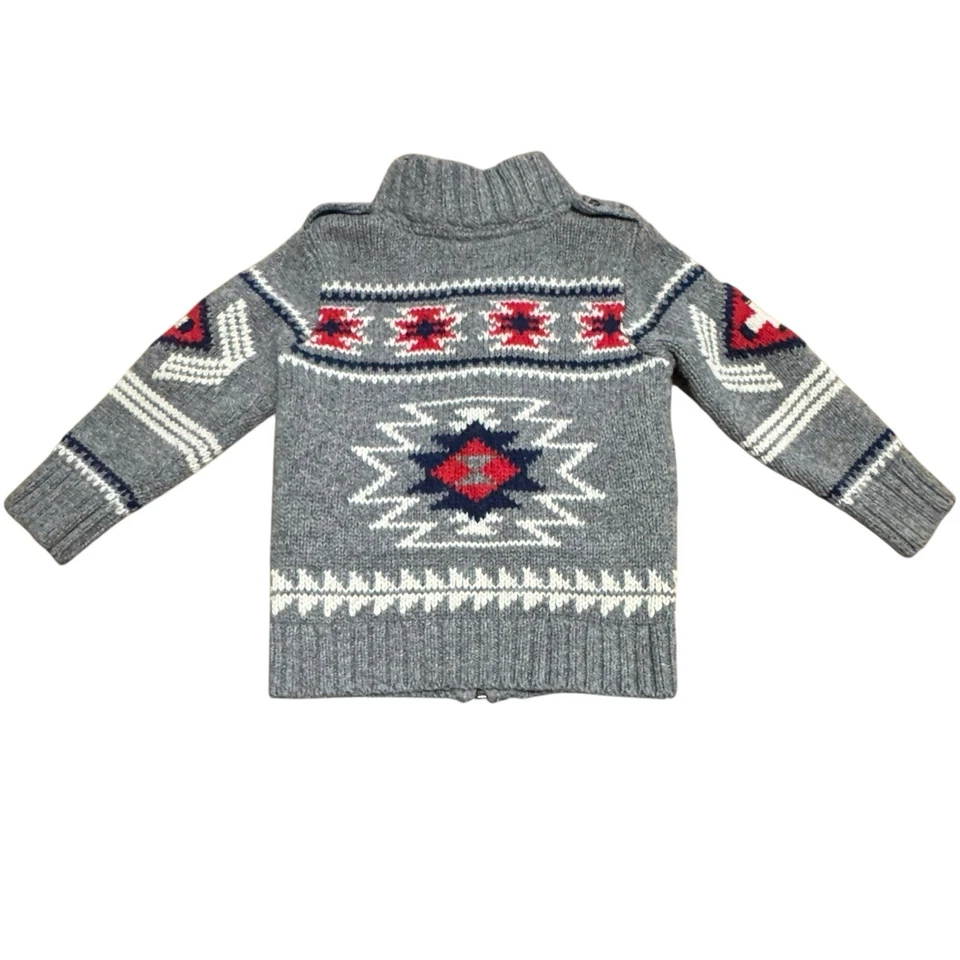 Suéter Baby Gap Cremallera Completa Mezcla Lana Estampado Azteca Talla 3T Foto 2 de 4