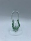 Vintage Hand Blown Mini Glass Basket With Handle Fan Shape Mini — photo 4