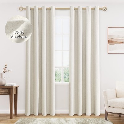 Cream Linen Blackout Curtains 84 Inch Length 2 Panels Set for Living Room Bed...