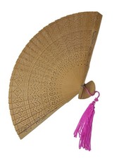 Traditional Carved Wooden Hand Fan with Tassel   Ornate Gift Box Set