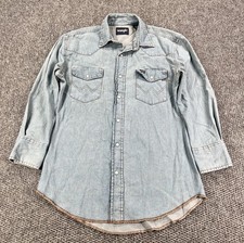Vintage Wrangler Shirt Men Large Blue Denim Pearl Snap Long Sleeve Cowboy Button