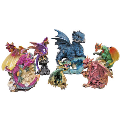 Lot Of 7 Fantasy Dragon Figurines Including Sparkle Dragons - 2'' To 4.75''