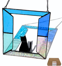 Black Cat Stained Glass Suncatcher   Window Hanging Decoration, Ideal Cat Lover