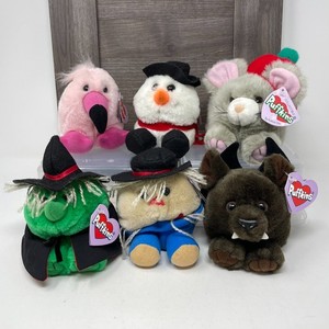 Vintage Puffkins Plush Lot Christmas Halloween Bat Witch Snowman Scarecrow 90s