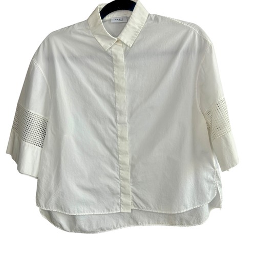 Akris Punto Cream Boxy Cut Out Mesh 100% Cotton Shirt Size 6