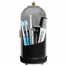 Toothbrush Holder Organizer, with Drainage Holes, with Dustproof Cover, 360 R...