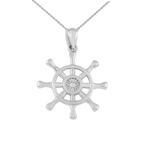 .925 Sterling Silver Nautical Ship Wheel Pendant Necklace