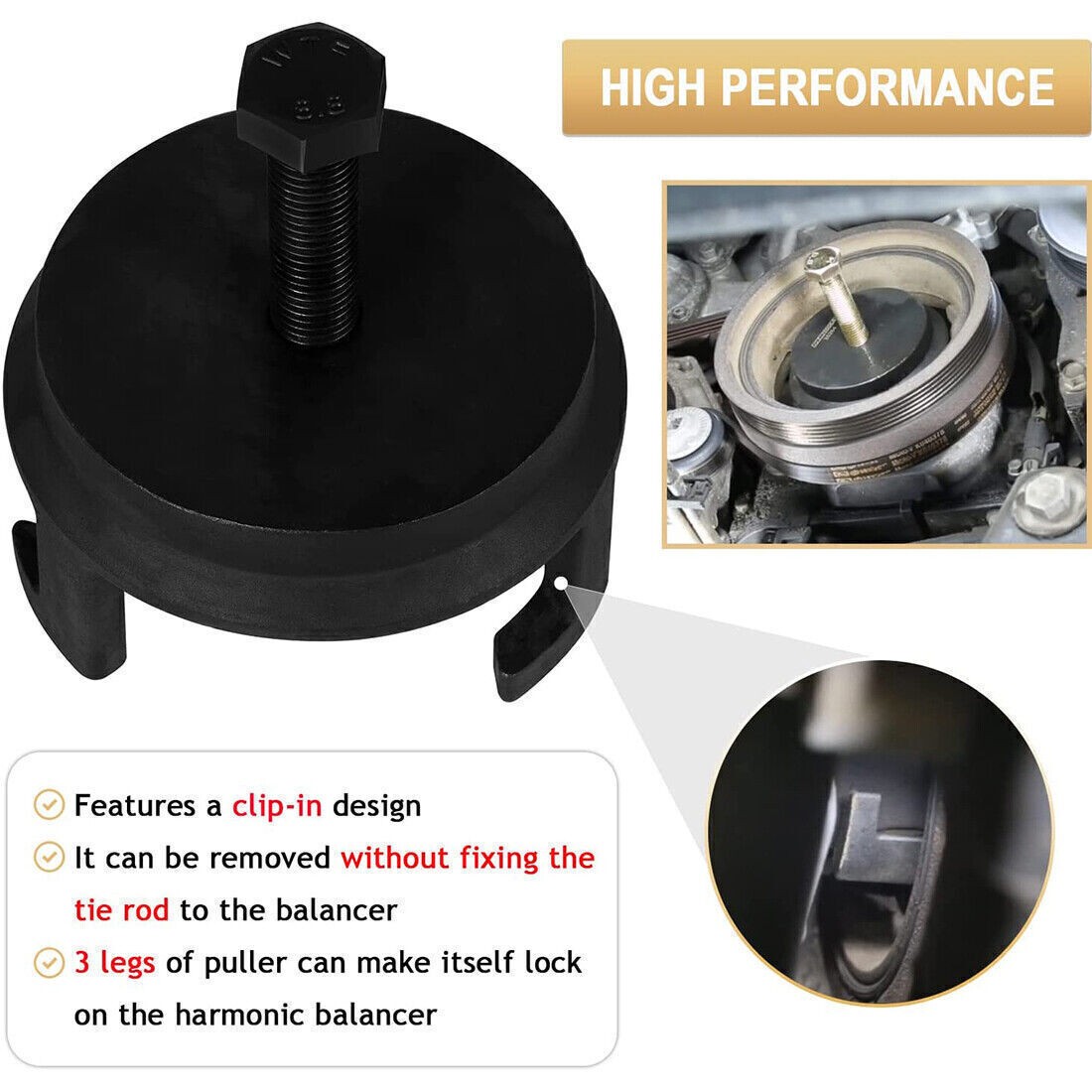 For GM LS Harmonic Balancer Puller QP1066Crank Pulley Puller Automotive Replacem thumbnail 6
