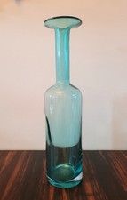 Tall mouth blown vase MCM style teal aqua turquoise blue green coastal sea beach