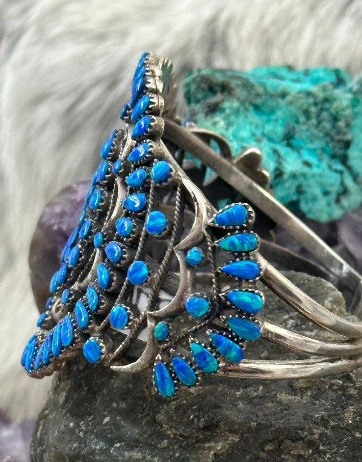Blue Aurora Opal Southwestern Statement Sterling Silver Southwestern Cuff
