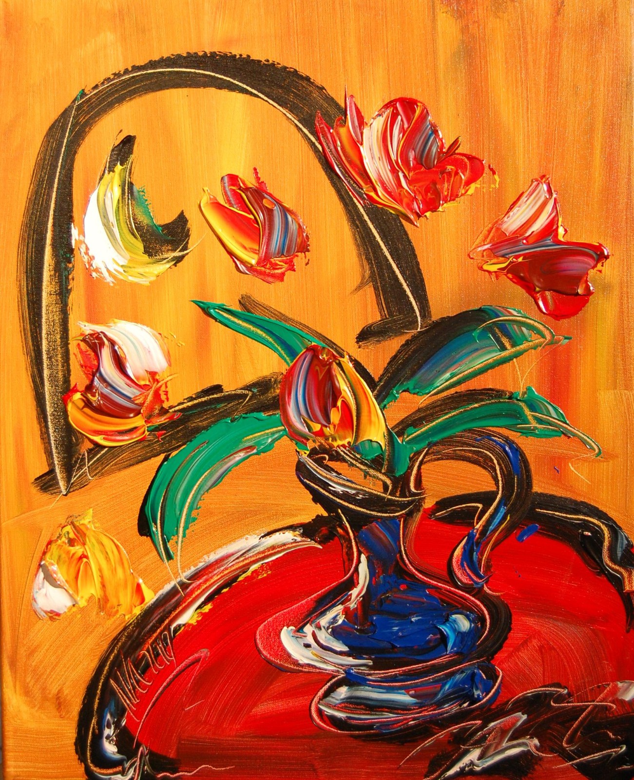 TULIPS WINDOW Modern Abstract   Original Oil Painting  IMPRESSIONIST ww33d
