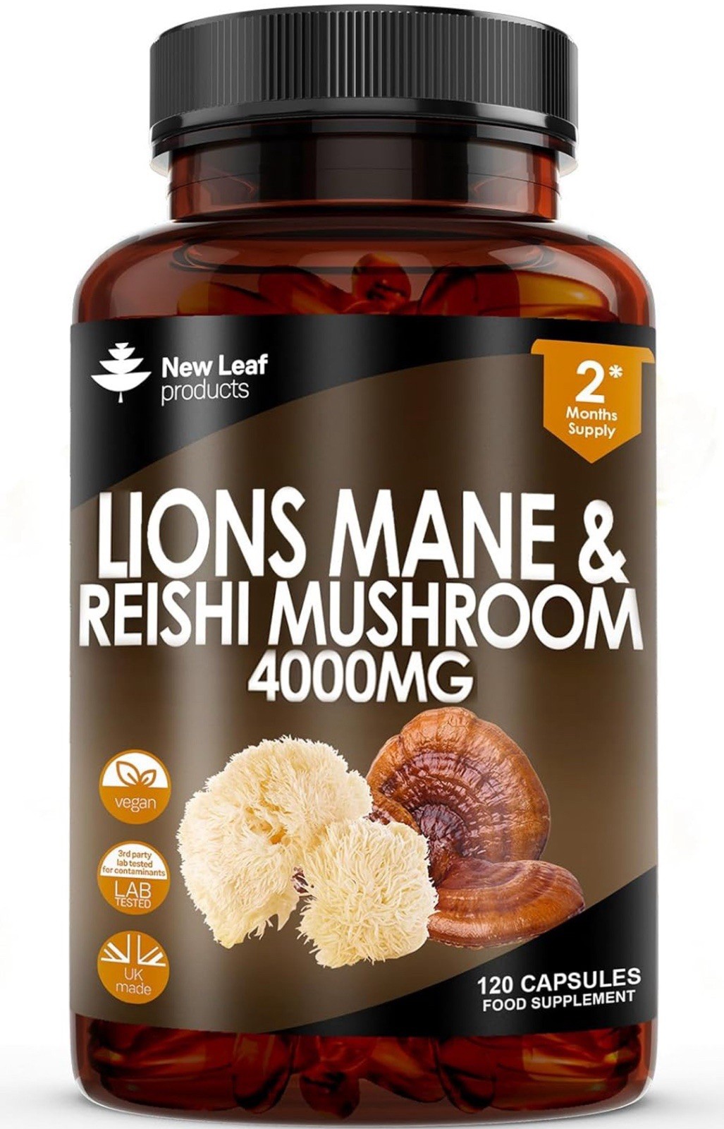 Lions Mane & Reishi Mushroom Capsules 120x2 High Strength 4000mg Vegan Capsules - Image 2