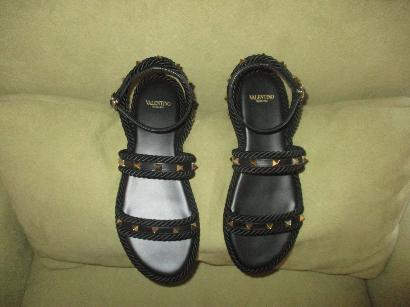 $850 Valentino Garavani Rockstud Leather Torchon Rope Trim Sandals 37 US 7 NIB thumbnail 17