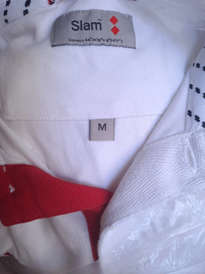 Slam T-shirt Men's Cotton Button Fastening Tg M White - Immagine 4 di 4