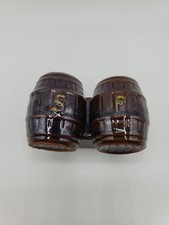 Vintage Roll Out The Barrel Salt And Pepper Shakers Redware Beer Kegs With Stand