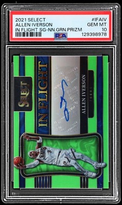 2021-22 Panini Select Allen Iverson PSA 10 In Flight Signatures Neon Green Prizm