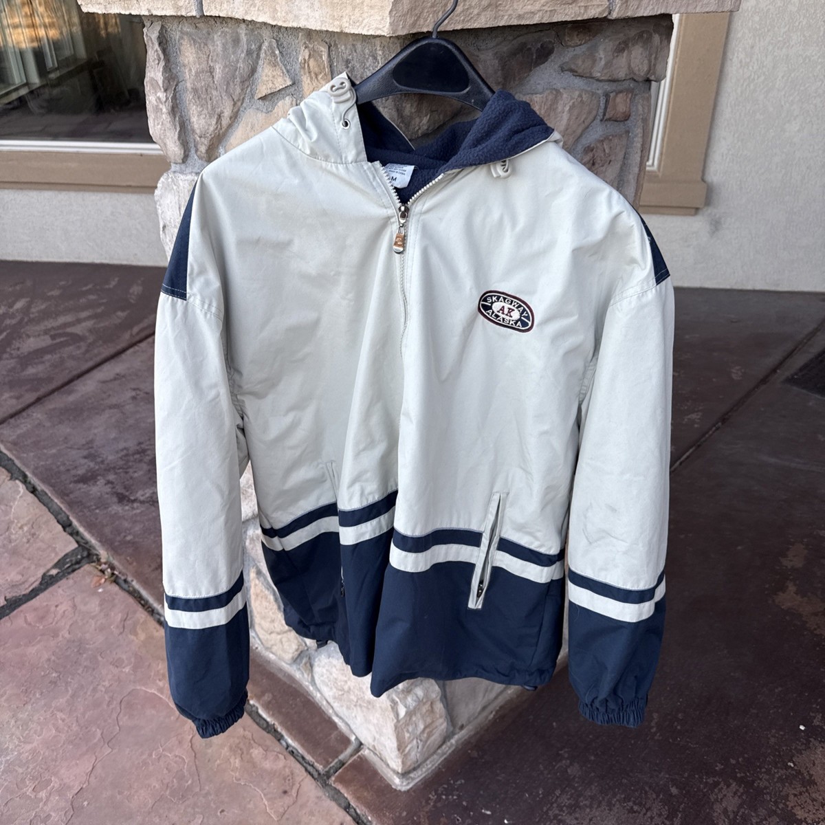 Alaska Ketchikan Beige & Navy Hooded Men Full-Zip Windbreaker With
