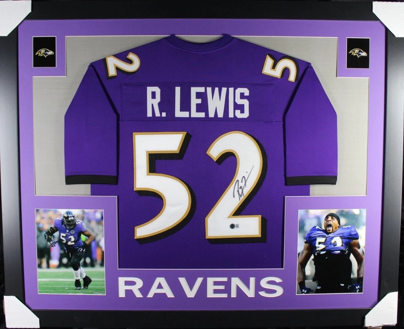 Baltimore Ravens Ray Lewis NFL signed framed jersey 35x43 Beckett COA