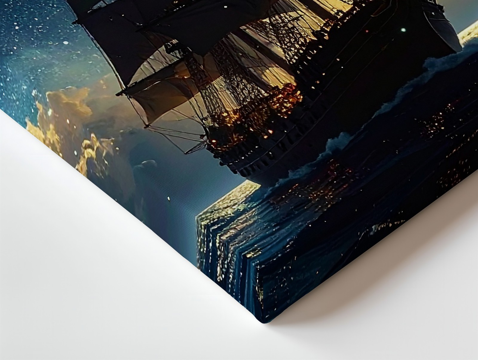 Starlit Voyage Canvascelestial Tall Ship Sailing Through The Cosmic Sea Wall Art