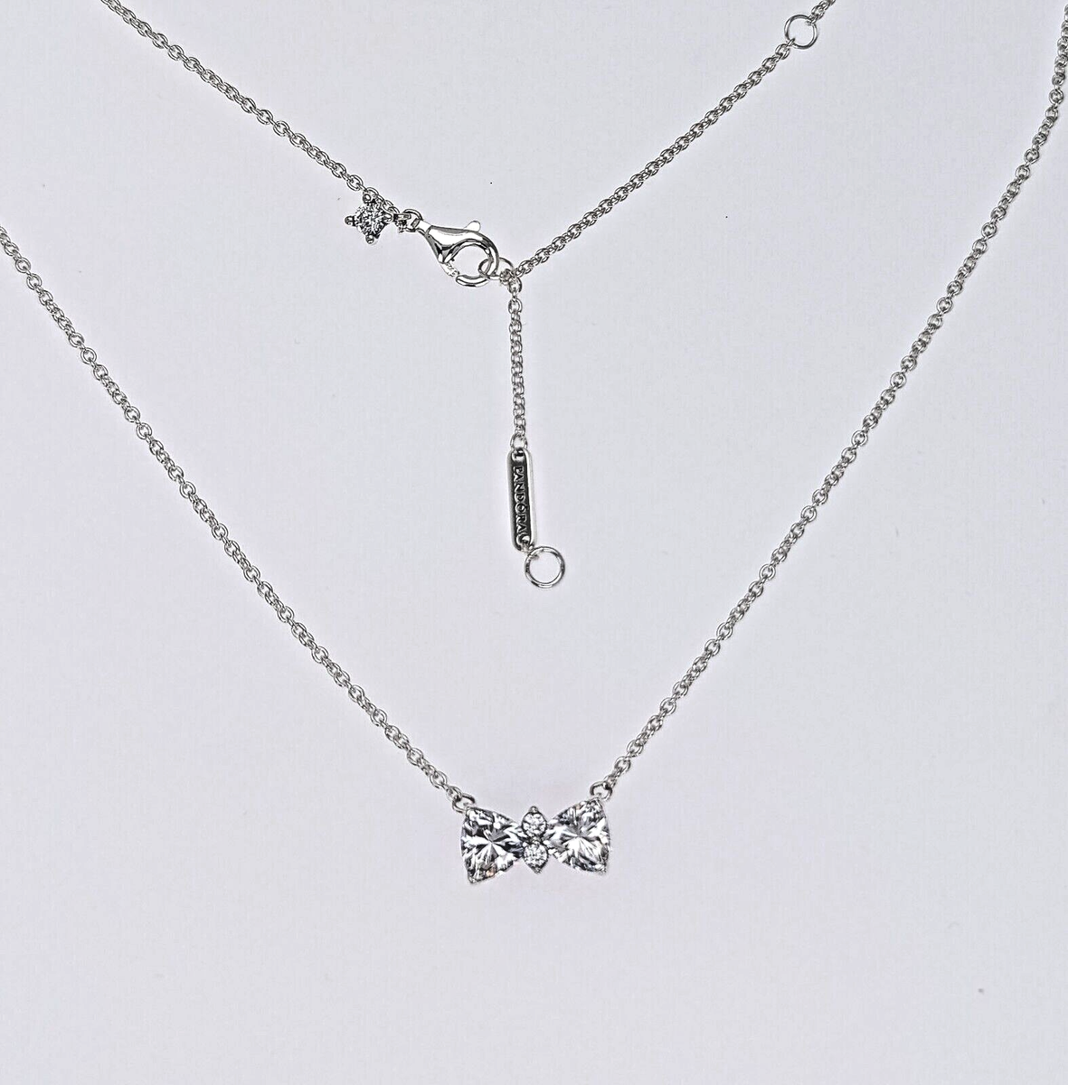 NEW 100% Authentic PANDORA 925 Ale Sparkling Bow Pendant Necklace